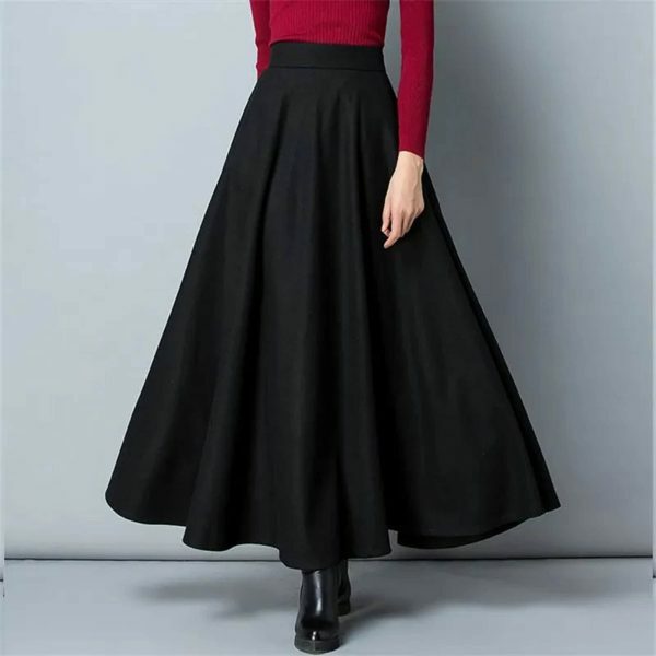 Y2K Vintage High Waist Wool A-Line Maxi Skirt