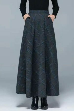 Y2K Vintage High Waist Wool A-Line Maxi Skirt