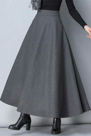 Y2K Vintage High Waist Wool A-Line Maxi Skirt