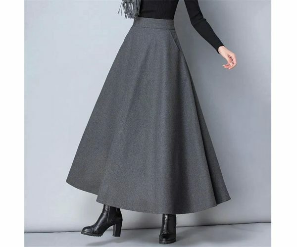 Y2K Vintage High Waist Wool A-Line Maxi Skirt