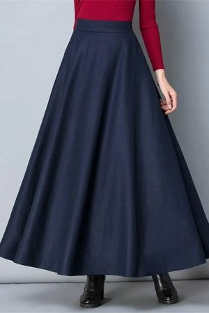 Y2K Vintage High Waist Wool A-Line Maxi Skirt