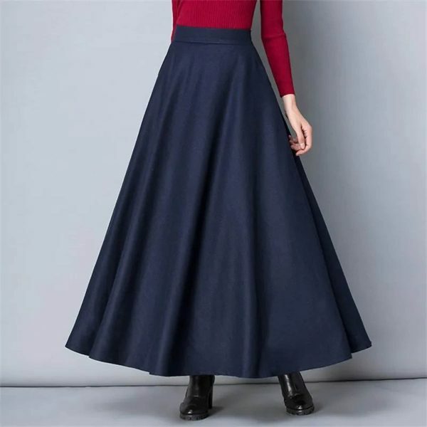 Y2K Vintage High Waist Wool A-Line Maxi Skirt