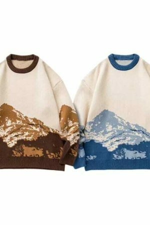 Y2K Vintage Knitted Mountain Christmas Sweater Hip Hop Harajuku Style