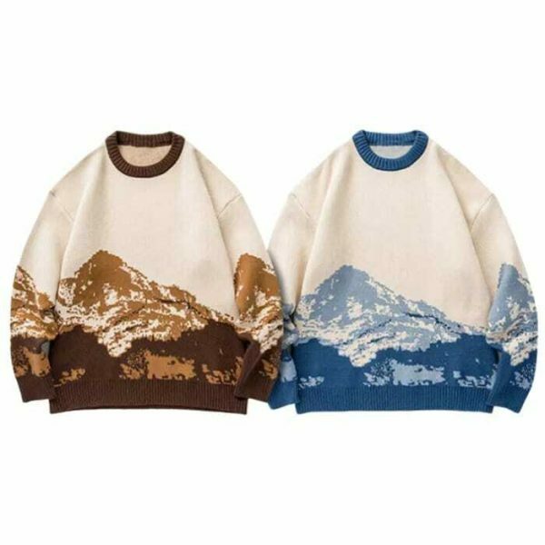 Y2K Vintage Knitted Mountain Christmas Sweater Hip Hop Harajuku Style