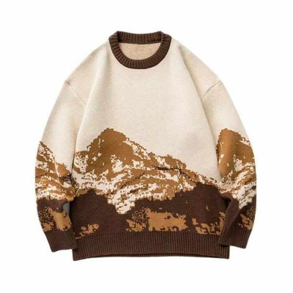 Y2K Vintage Knitted Mountain Christmas Sweater Hip Hop Harajuku Style