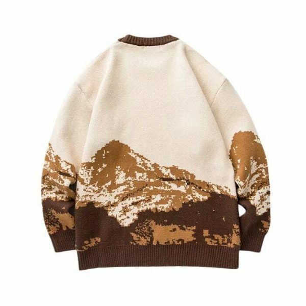 Y2K Vintage Knitted Mountain Christmas Sweater Hip Hop Harajuku Style