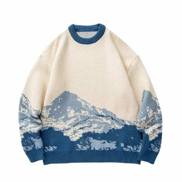 Y2K Vintage Knitted Mountain Christmas Sweater Hip Hop Harajuku Style