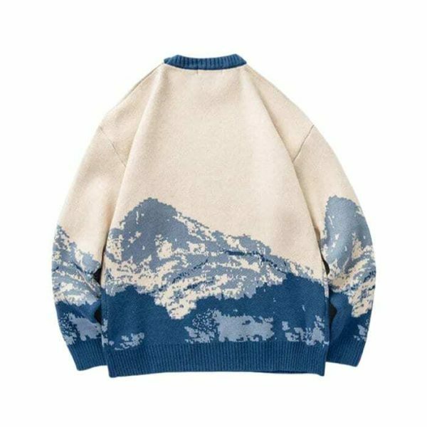 Y2K Vintage Knitted Mountain Christmas Sweater Hip Hop Harajuku Style