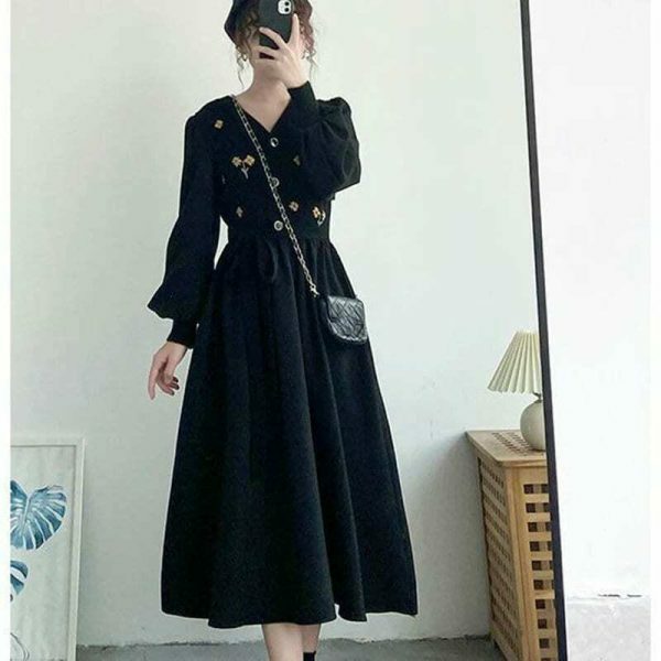 Y2K Vintage Knitted Sweater Midi Dress for Dark Academia Streetwear