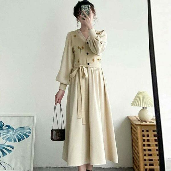 Y2K Vintage Knitted Sweater Midi Dress for Dark Academia Streetwear