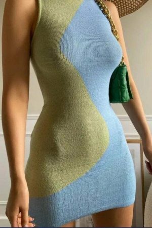 Y2K Vintage Knitted Tank Dress | Women's Sleeveless Bodycon Mini Dress