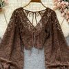 Y2K Vintage Lace Blouse with Lantern Sleeves