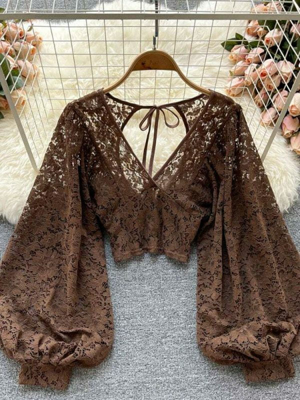 Y2K Vintage Lace Blouse with Lantern Sleeves