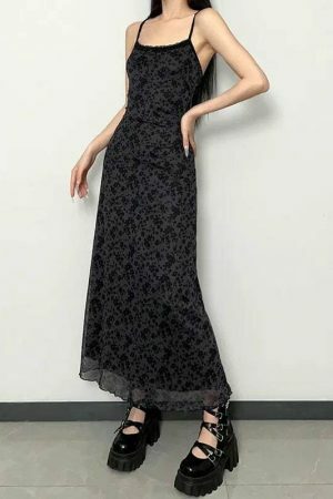 Y2K Vintage Long Maxi Dress - Grunge Streetwear Aesthetic