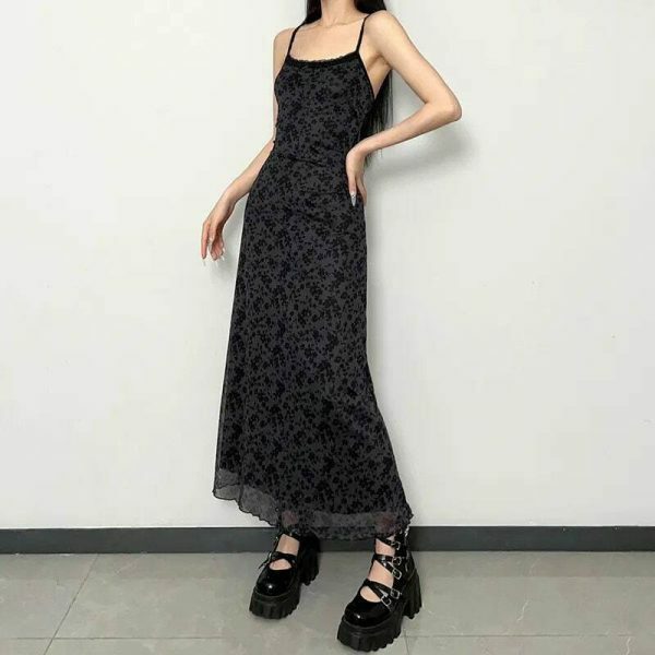 Y2K Vintage Long Maxi Dress - Grunge Streetwear Aesthetic