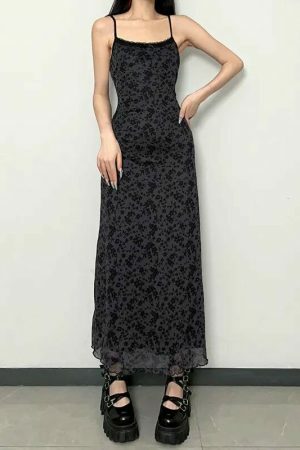 Y2K Vintage Long Maxi Dress - Grunge Streetwear Aesthetic