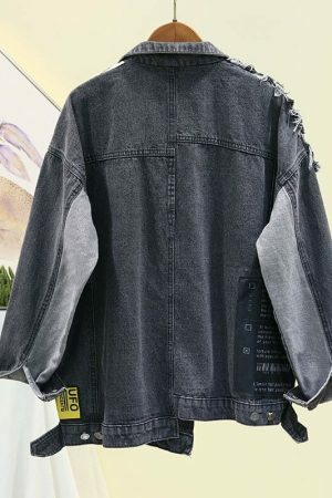 Y2K Vintage Newspaper Print Oversized Black Denim Jacket