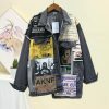 Y2K Vintage Newspaper Print Oversized Black Denim Jacket