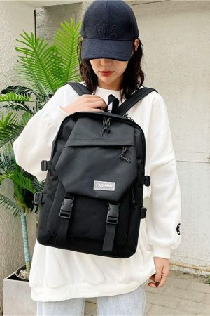 Y2K Vintage Nylon Streetwear Backpack Women Travel Rucksack