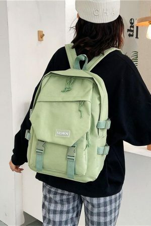 Y2K Vintage Nylon Streetwear Backpack Women Travel Rucksack