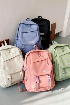 Y2K Vintage Nylon Streetwear Backpack Women Travel Rucksack