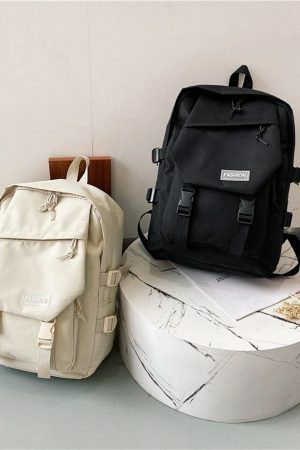 Y2K Vintage Nylon Streetwear Backpack Women Travel Rucksack