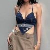 Y2K Vintage Patchwork Denim Halter Camis Streetwear Fashion Top