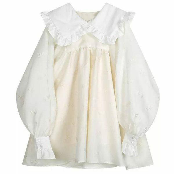 Y2K Vintage Peter Pan Collar Cotton Babydoll Dress, Streetwear Chic Women's Clothing