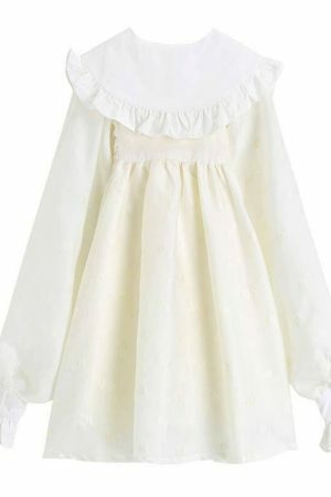 Y2K Vintage Peter Pan Collar Cotton Babydoll Dress, Streetwear Chic Women's Clothing