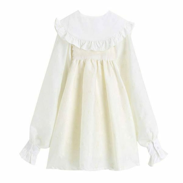 Y2K Vintage Peter Pan Collar Cotton Babydoll Dress, Streetwear Chic Women's Clothing