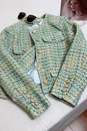 Y2K Vintage Plaid Tweed Streetwear Jacket