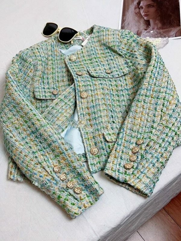 Y2K Vintage Plaid Tweed Streetwear Jacket