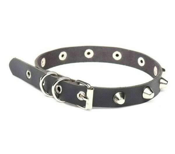 Y2K Vintage Punk Goth Studded Rivet Leather Choker Necklace with Spikes