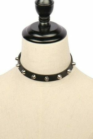 Y2K Vintage Punk Goth Studded Rivet Leather Choker Necklace with Spikes