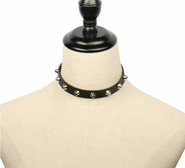 Y2K Vintage Punk Goth Studded Rivet Leather Choker Necklace with Spikes