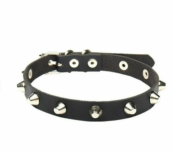 Y2K Vintage Punk Goth Studded Rivet Leather Choker Necklace with Spikes