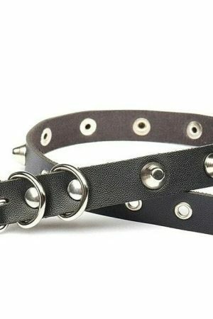 Y2K Vintage Punk Goth Studded Rivet Leather Choker Necklace with Spikes