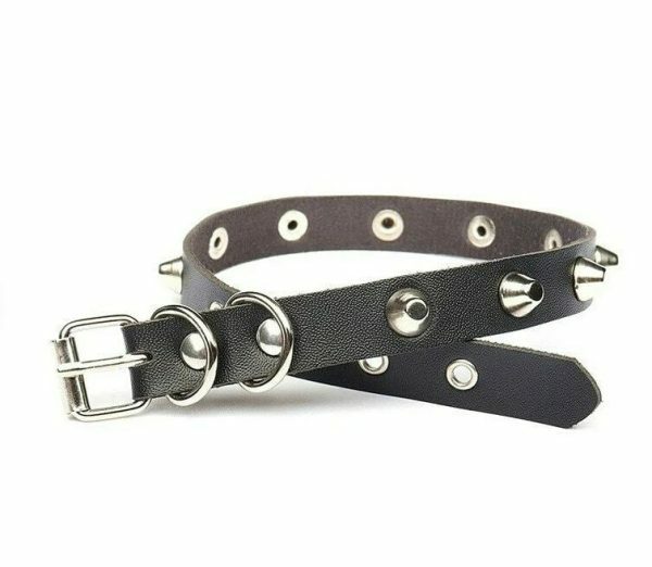 Y2K Vintage Punk Goth Studded Rivet Leather Choker Necklace with Spikes