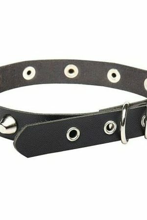 Y2K Vintage Punk Goth Studded Rivet Leather Choker Necklace with Spikes