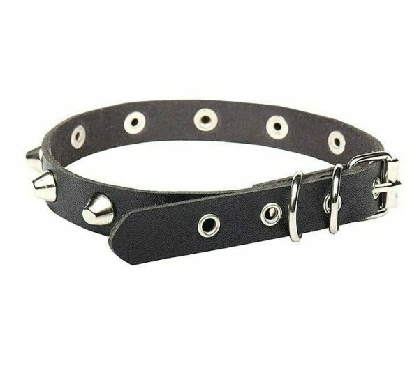 Y2K Vintage Punk Goth Studded Rivet Leather Choker Necklace with Spikes