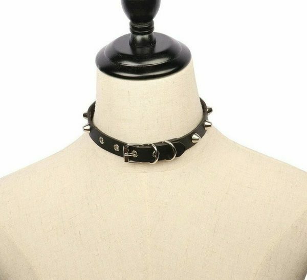 Y2K Vintage Punk Goth Studded Rivet Leather Choker Necklace with Spikes