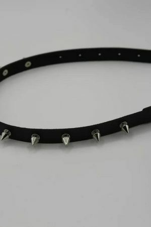 Y2K Vintage Punk Goth Studded Rivet Leather Collar Choker Necklace