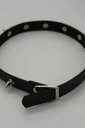 Y2K Vintage Punk Goth Studded Rivet Leather Collar Choker Necklace