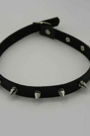 Y2K Vintage Punk Goth Studded Rivet Leather Collar Choker Necklace