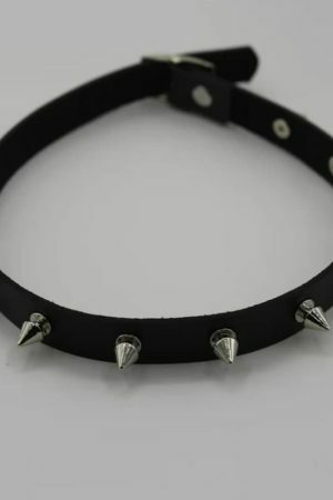 Y2K Vintage Punk Goth Studded Rivet Leather Collar Choker Necklace