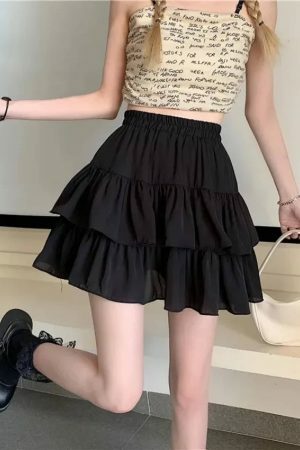 Y2K Vintage Ruffles Layered Mini Skirt - Streetwear Boho Preppy Fairy Aesthetic