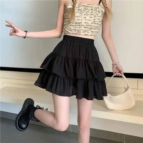 Y2K Vintage Ruffles Layered Mini Skirt - Streetwear Boho Preppy Fairy Aesthetic