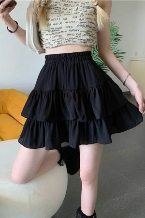 Y2K Vintage Ruffles Layered Mini Skirt - Streetwear Boho Preppy Fairy Aesthetic