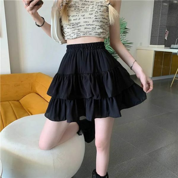 Y2K Vintage Ruffles Layered Mini Skirt - Streetwear Boho Preppy Fairy Aesthetic