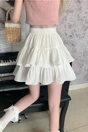 Y2K Vintage Ruffles Layered Mini Skirt - Streetwear Boho Preppy Fairy Aesthetic